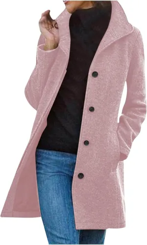Womens Mid-Long Trench Coats Winter Wool Lapel Single-Breasted Coat Outwear Ladies Elegant Thicken Peacoat Overcoats
