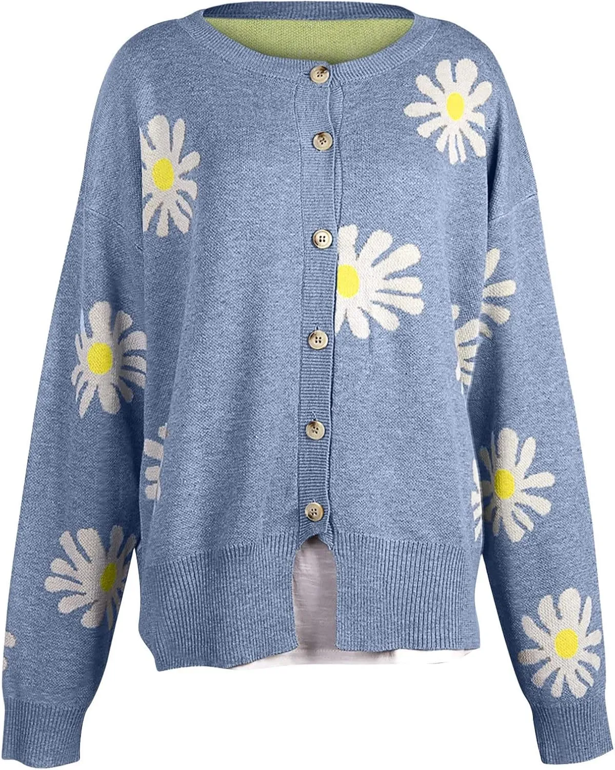 Women's O-Neck Long Sleeve Ribbed Knit Sweater Casual Sweater Warm Top Long Sweater Cardigan Vest