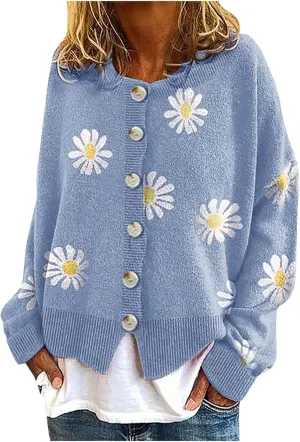 Women's O-Neck Long Sleeve Ribbed Knit Sweater Casual Sweater Warm Top Long Sweater Cardigan Vest
