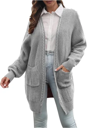 Women's Open Front Chunky Knit Sweater Casual Soft Knitwear Oversized Long Sleeve Cardigan Outwear with Pockets