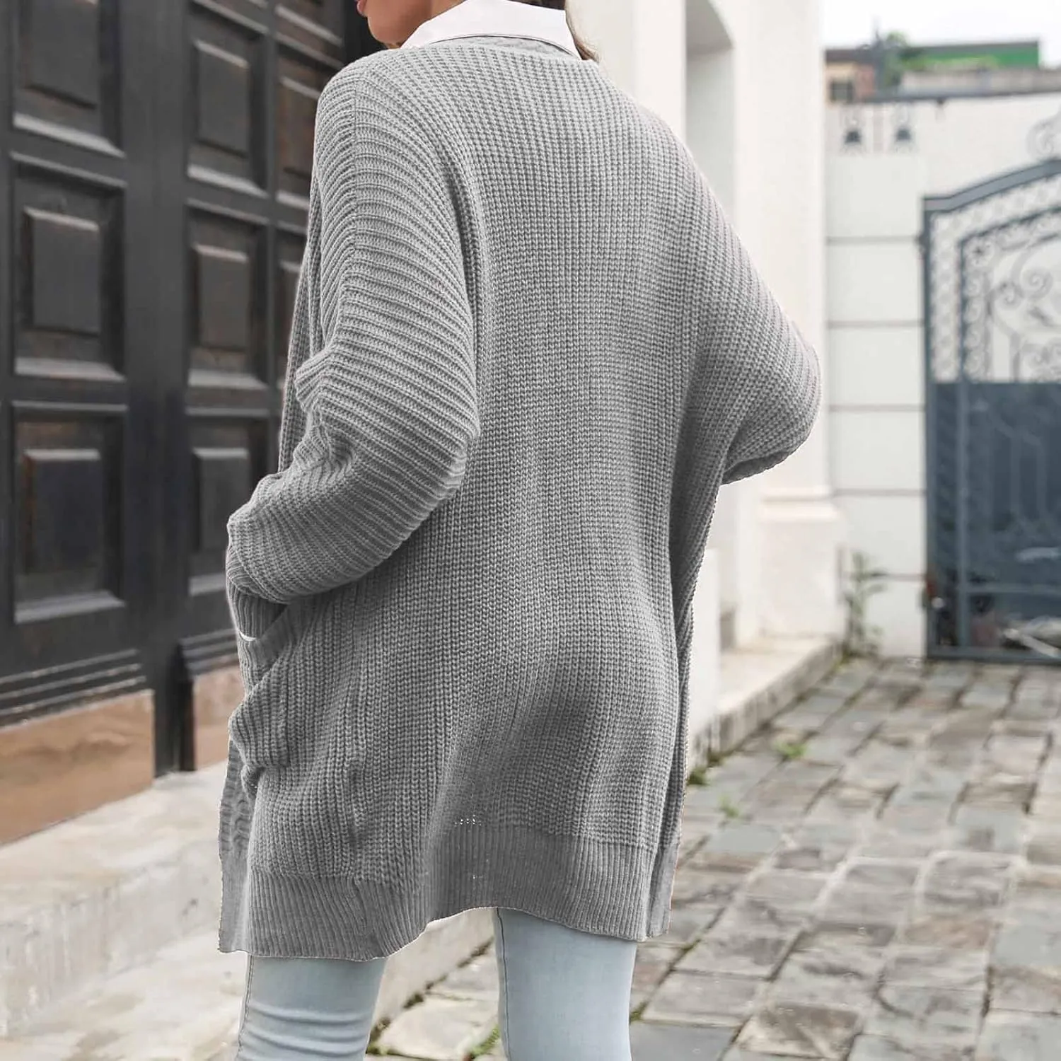 Women's Open Front Chunky Knit Sweater Casual Soft Knitwear Oversized Long Sleeve Cardigan Outwear with Pockets