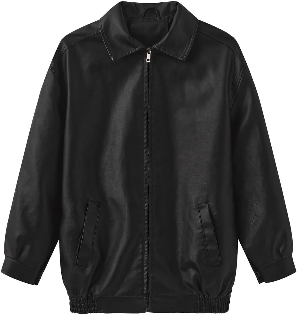 Womens Oversized Faux Leather Jackets Faux Suede Fashion Motorcycle Coats Winter Casual Lightweight Jacket