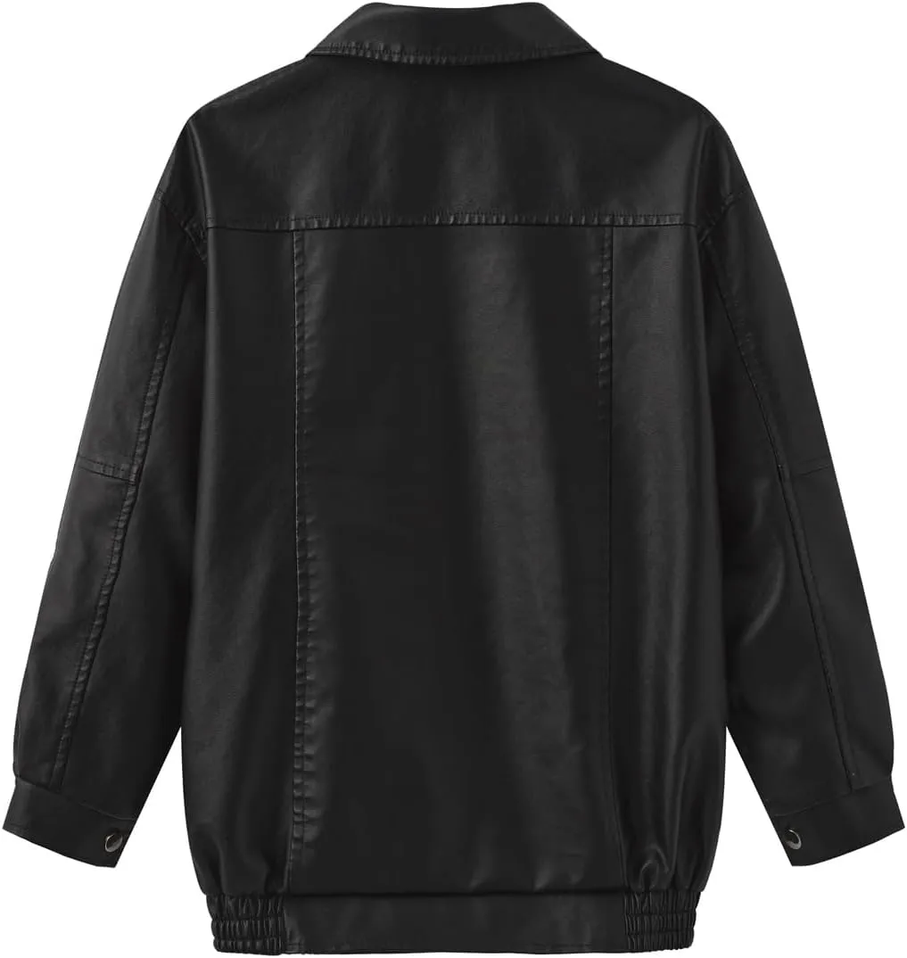 Womens Oversized Faux Leather Jackets Faux Suede Fashion Motorcycle Coats Winter Casual Lightweight Jacket