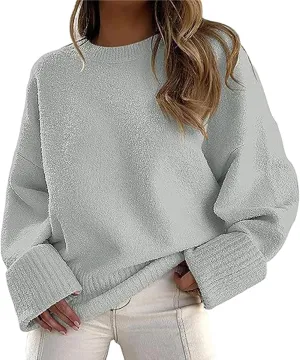 Women's Oversized Sweaters Fuzzy Knit Chunky Warm Pullover Sweaters Long Sleeve Crew Neck Tops 2024 Trendy Outfits