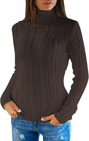 Women's Oversized Turtleneck Knitted Wool Knit Bottom Female Long Sleeve Thick Loose Pullover Sweater Dress Fall