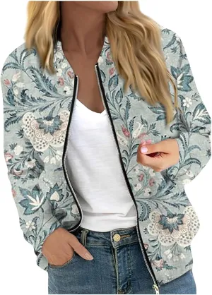 Women's Plaid Zip Up Long Sleeve Bomber Jacket Lightweight Outerwear with Pockets Short Winter Windbreaker Coat