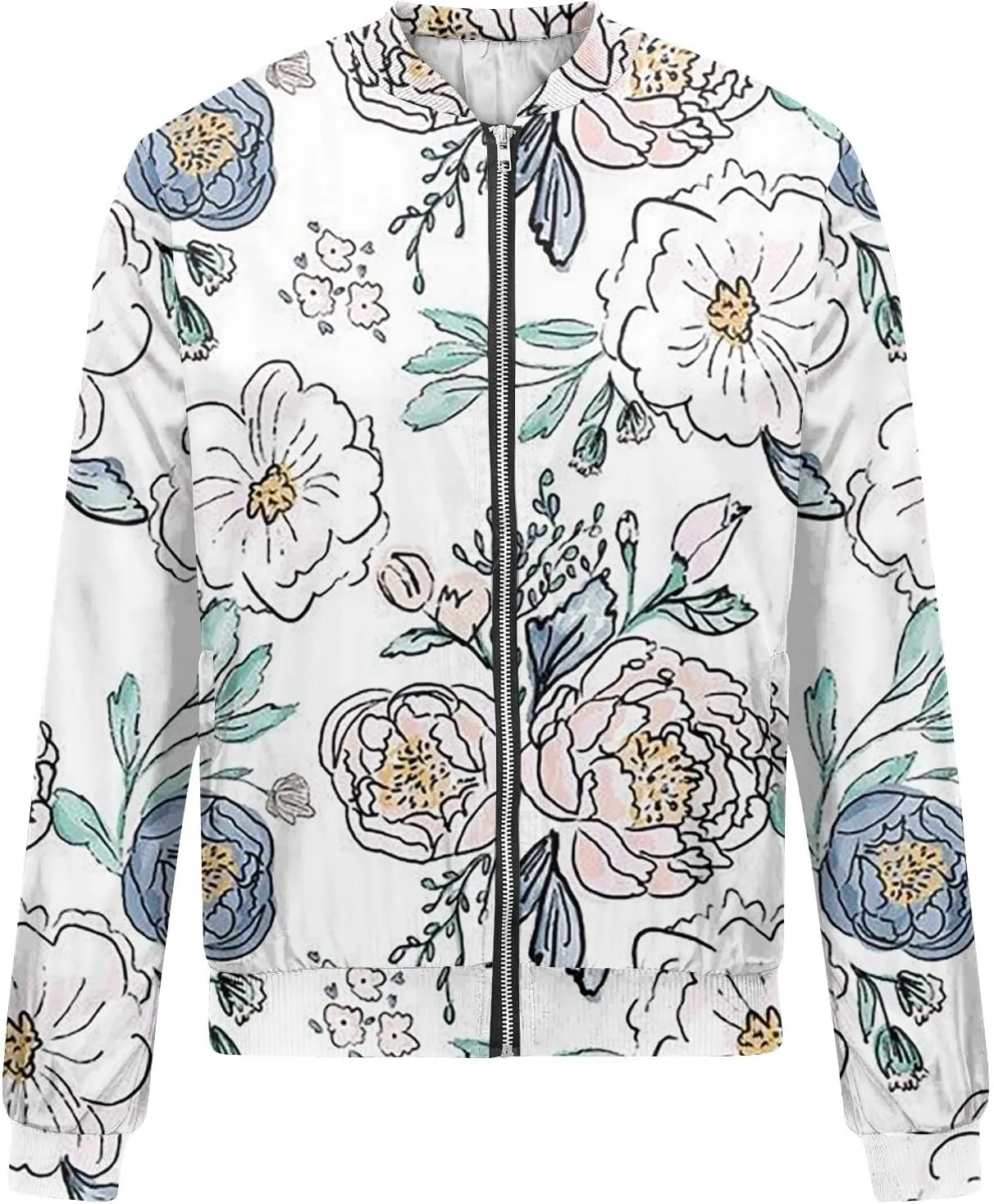Women's Plaid Zip Up Long Sleeve Bomber Jacket Lightweight Outerwear with Pockets Short Winter Windbreaker Coat