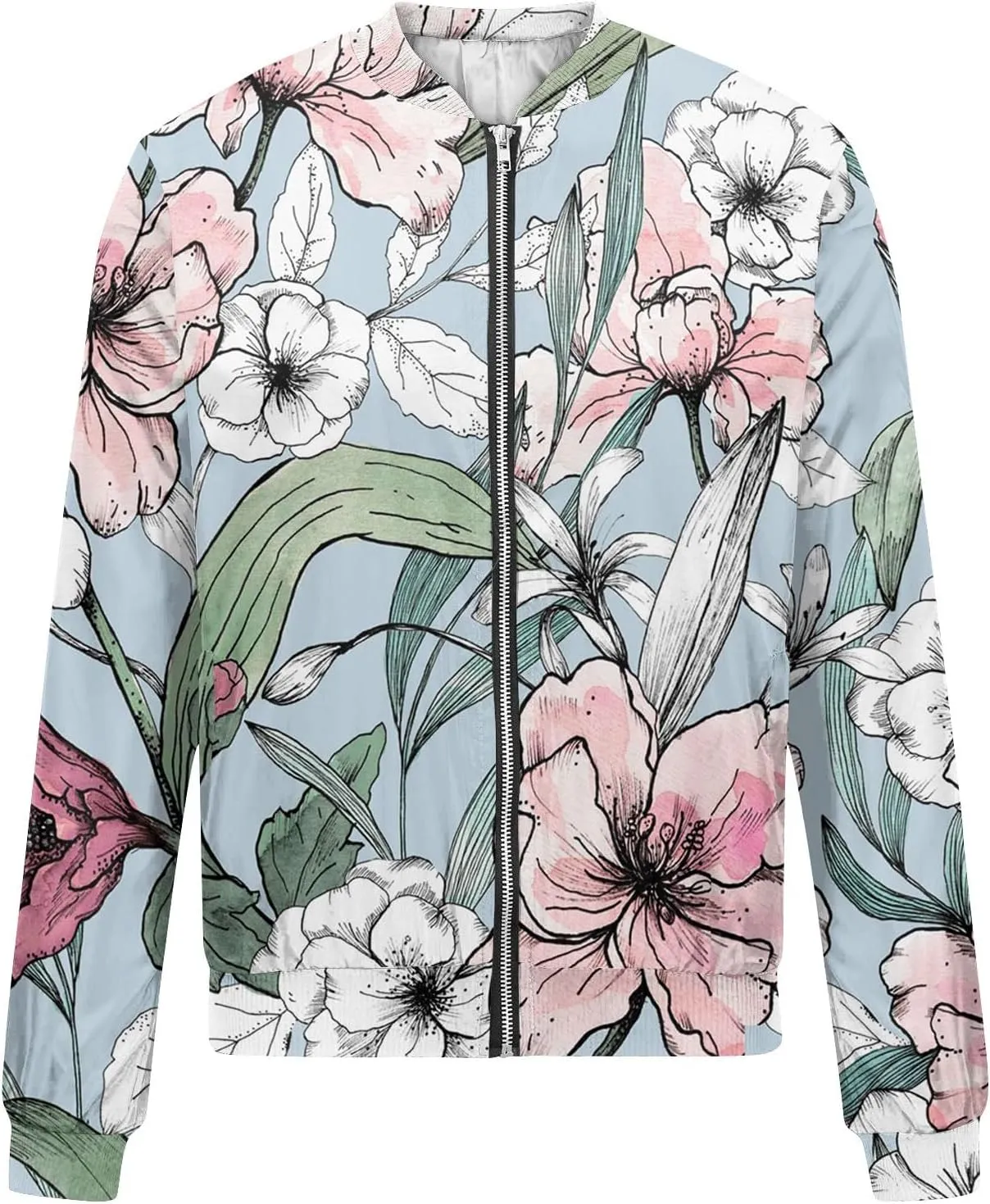 Women's Plaid Zip Up Long Sleeve Bomber Jacket Lightweight Outerwear with Pockets Short Winter Windbreaker Coat