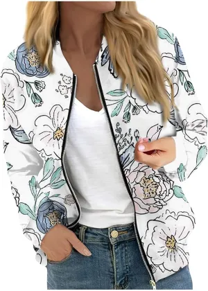 Women's Plaid Zip Up Long Sleeve Bomber Jacket Lightweight Outerwear with Pockets Short Winter Windbreaker Coat