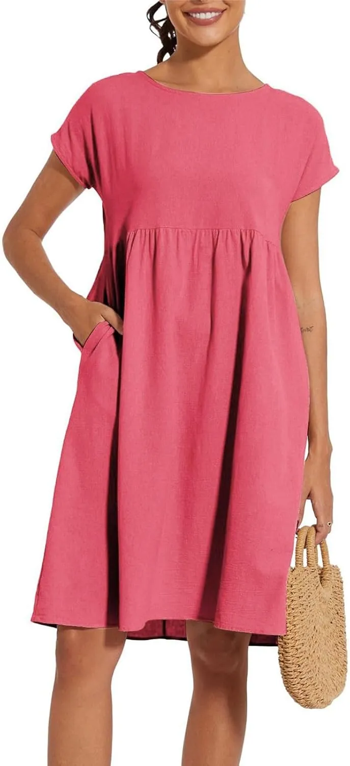 Women's Plus Size Summer Dresses Casual T Shirt Dress 2025 Summer Crewneck Short Sleeve Swing Dresses with Pockets