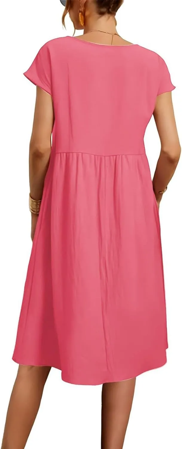Women's Plus Size Summer Dresses Casual T Shirt Dress 2025 Summer Crewneck Short Sleeve Swing Dresses with Pockets