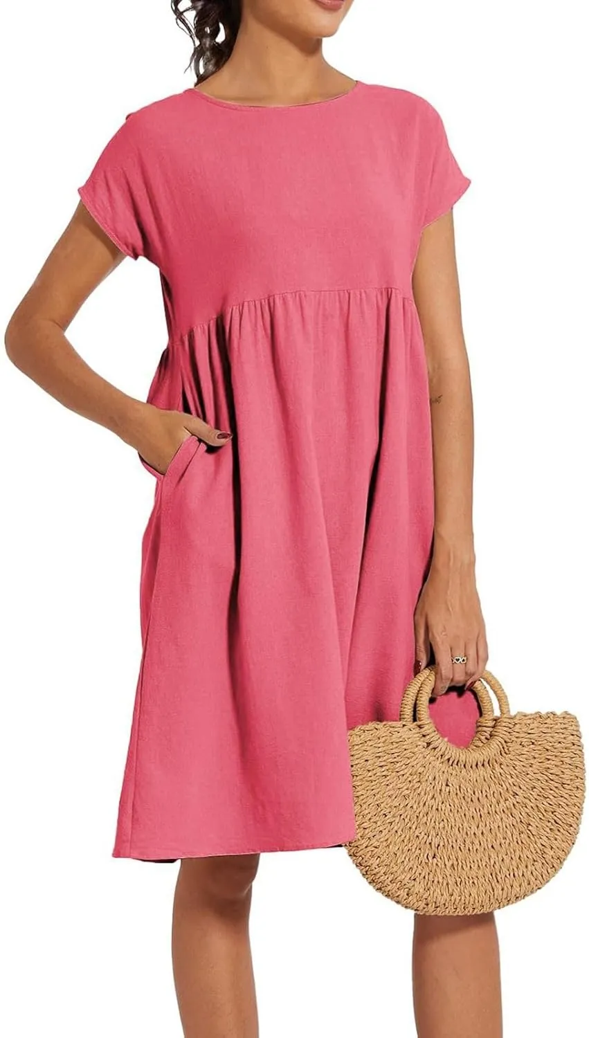 Women's Plus Size Summer Dresses Casual T Shirt Dress 2025 Summer Crewneck Short Sleeve Swing Dresses with Pockets
