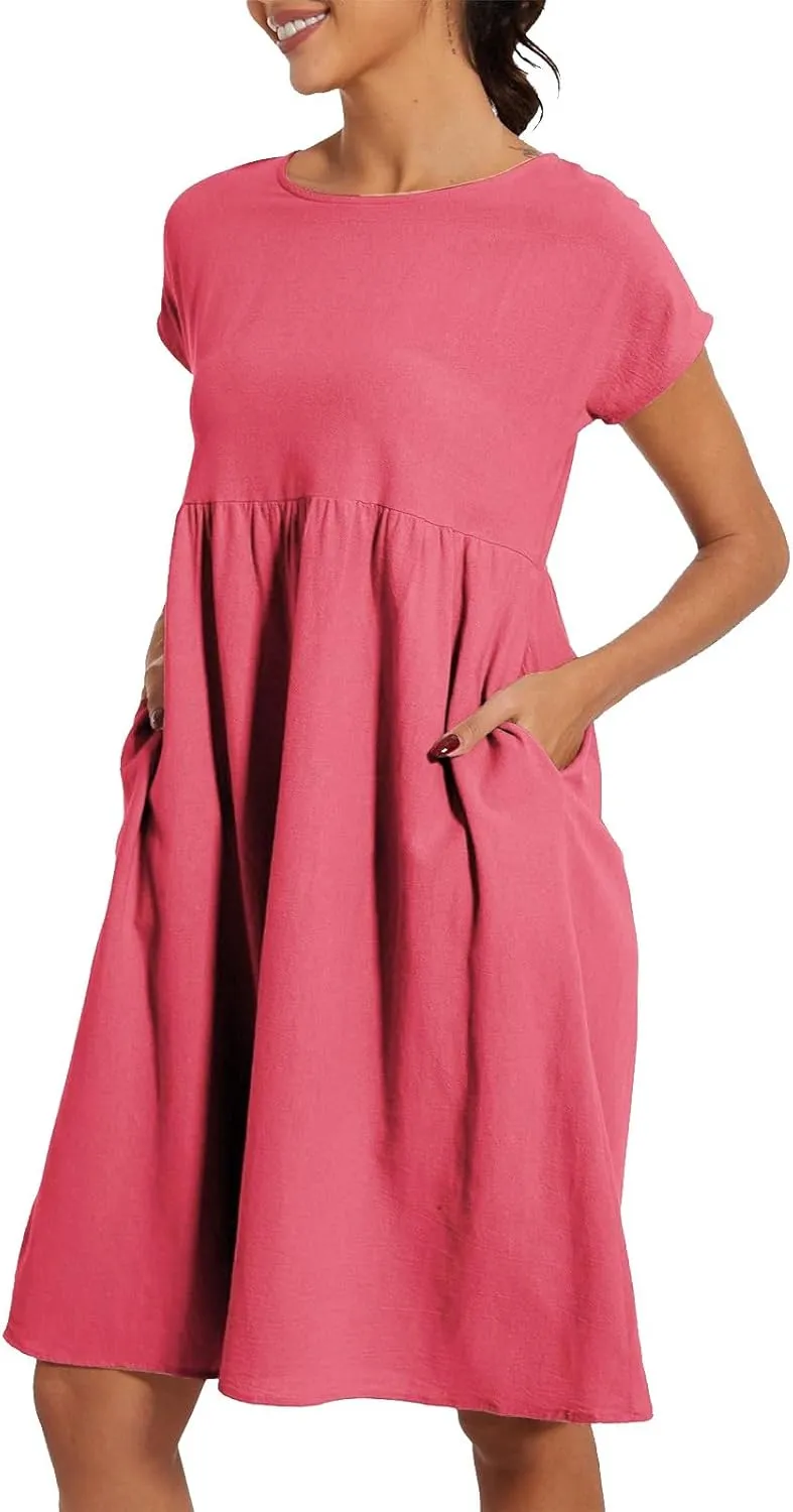Women's Plus Size Summer Dresses Casual T Shirt Dress 2025 Summer Crewneck Short Sleeve Swing Dresses with Pockets