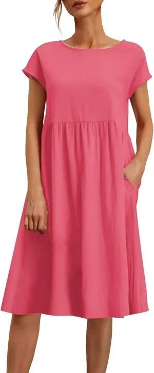 Women's Plus Size Summer Dresses Casual T Shirt Dress 2025 Summer Crewneck Short Sleeve Swing Dresses with Pockets