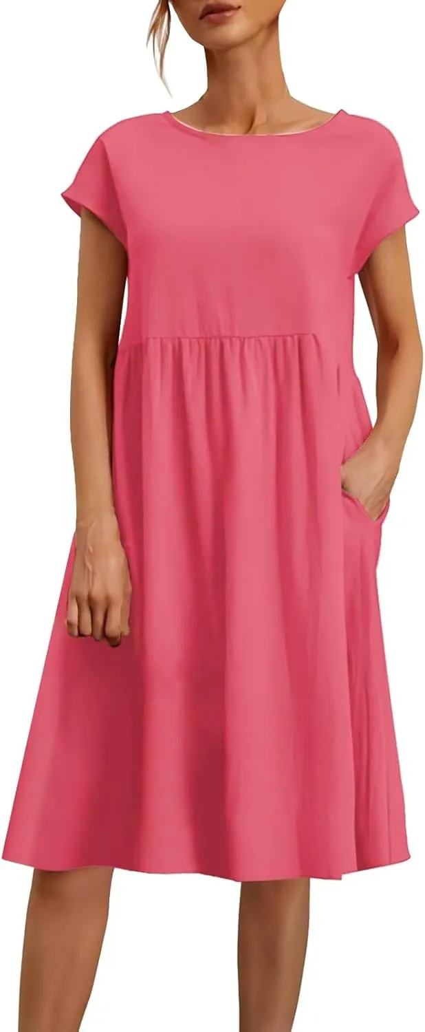 Women's Plus Size Summer Dresses Casual T Shirt Dress 2025 Summer Crewneck Short Sleeve Swing Dresses with Pockets