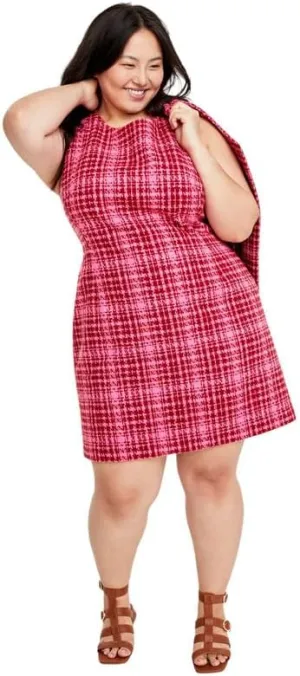 Women's Plus Size Tweed Mini Sheath Dress (Azalea Pink Combo, 16W)