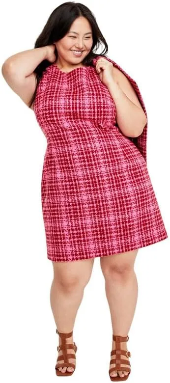 Women's Plus Size Tweed Mini Sheath Dress (Azalea Pink Combo, 20W)
