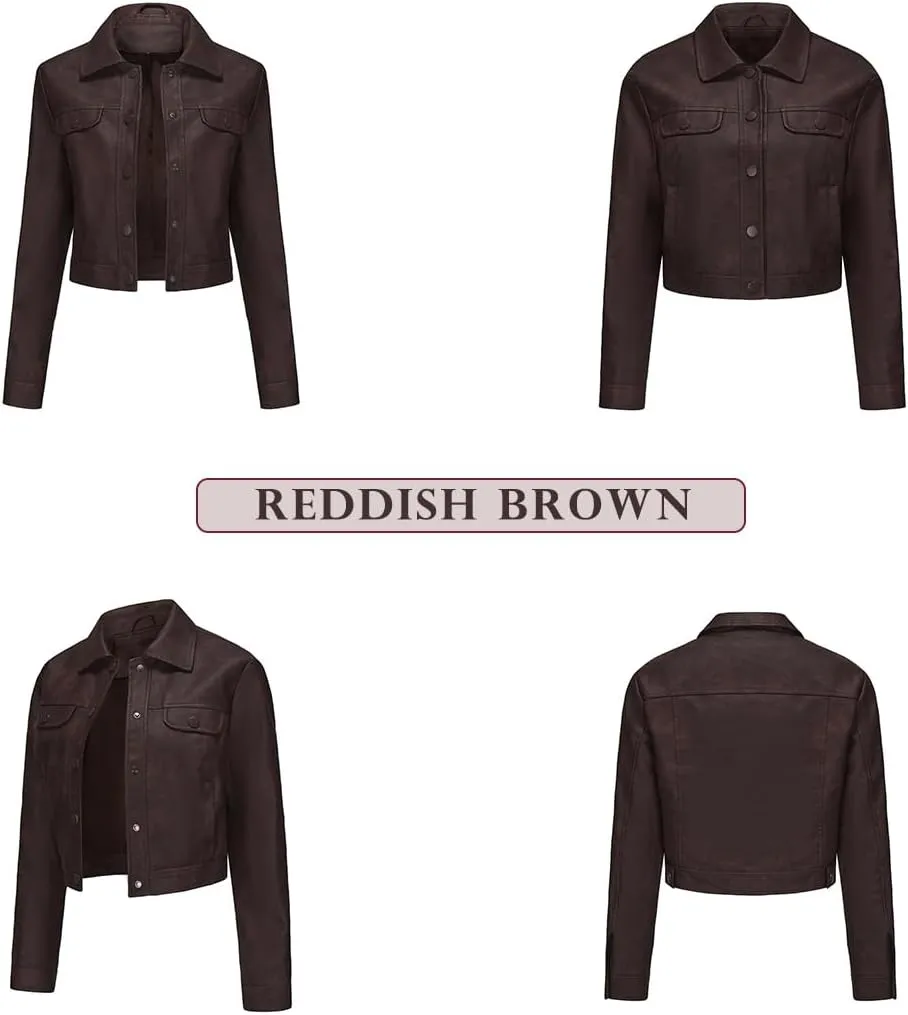 Women's Short Faux Leather Jacket, Faux Leather Women's Motorcycle Jacket, Casual Fashion Leather Jacket