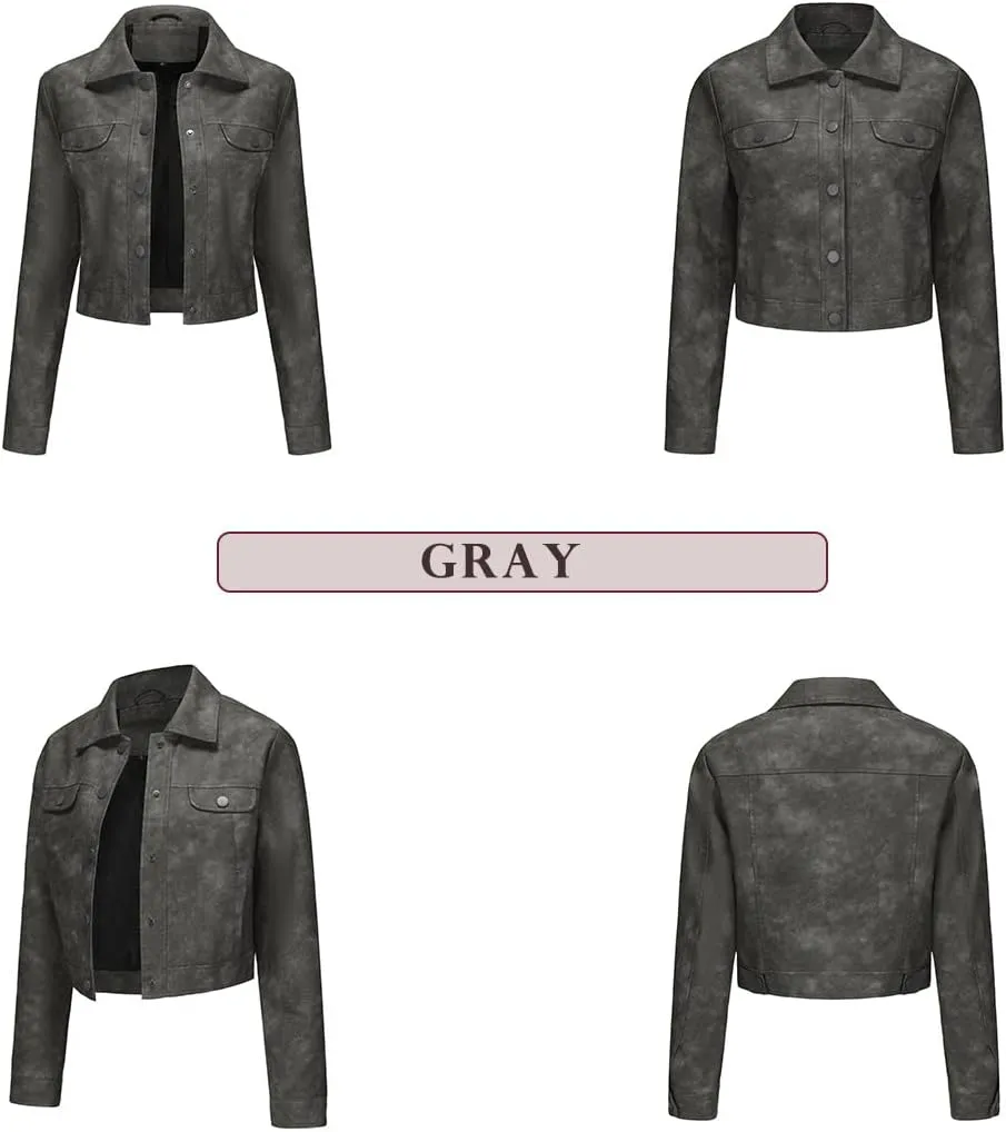 Women's Short Faux Leather Jacket, Faux Leather Women's Motorcycle Jacket, Casual Fashion Leather Jacket
