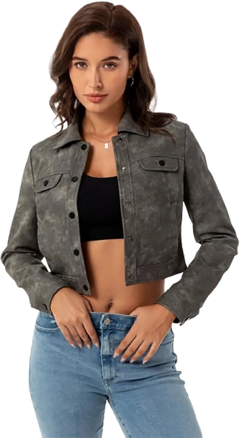 Women's Short Faux Leather Jacket, Faux Leather Women's Motorcycle Jacket, Casual Fashion Leather Jacket