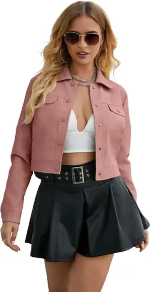 Women's Short Faux Leather Jacket, Faux Leather Women's Motorcycle Jacket, Casual Fashion Leather Jacket
