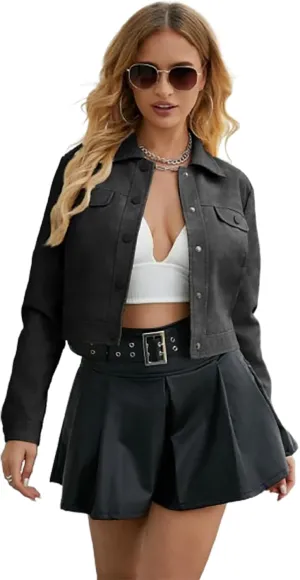 Women's Short Faux Leather Jacket, Faux Leather Women's Motorcycle Jacket, Casual Fashion Leather Jacket