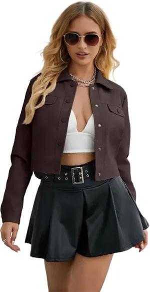 Women's Short Faux Leather Jacket, Faux Leather Women's Motorcycle Jacket, Casual Fashion Leather Jacket