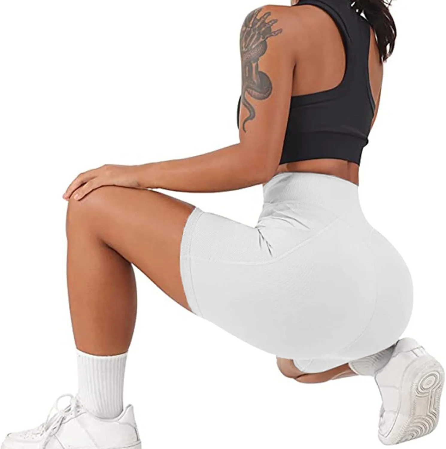 Womens Shorts with Pockets High Waist Tummy Control Butt Lifting Short Leggings Athletic Gym Yoga Pants with Pockets