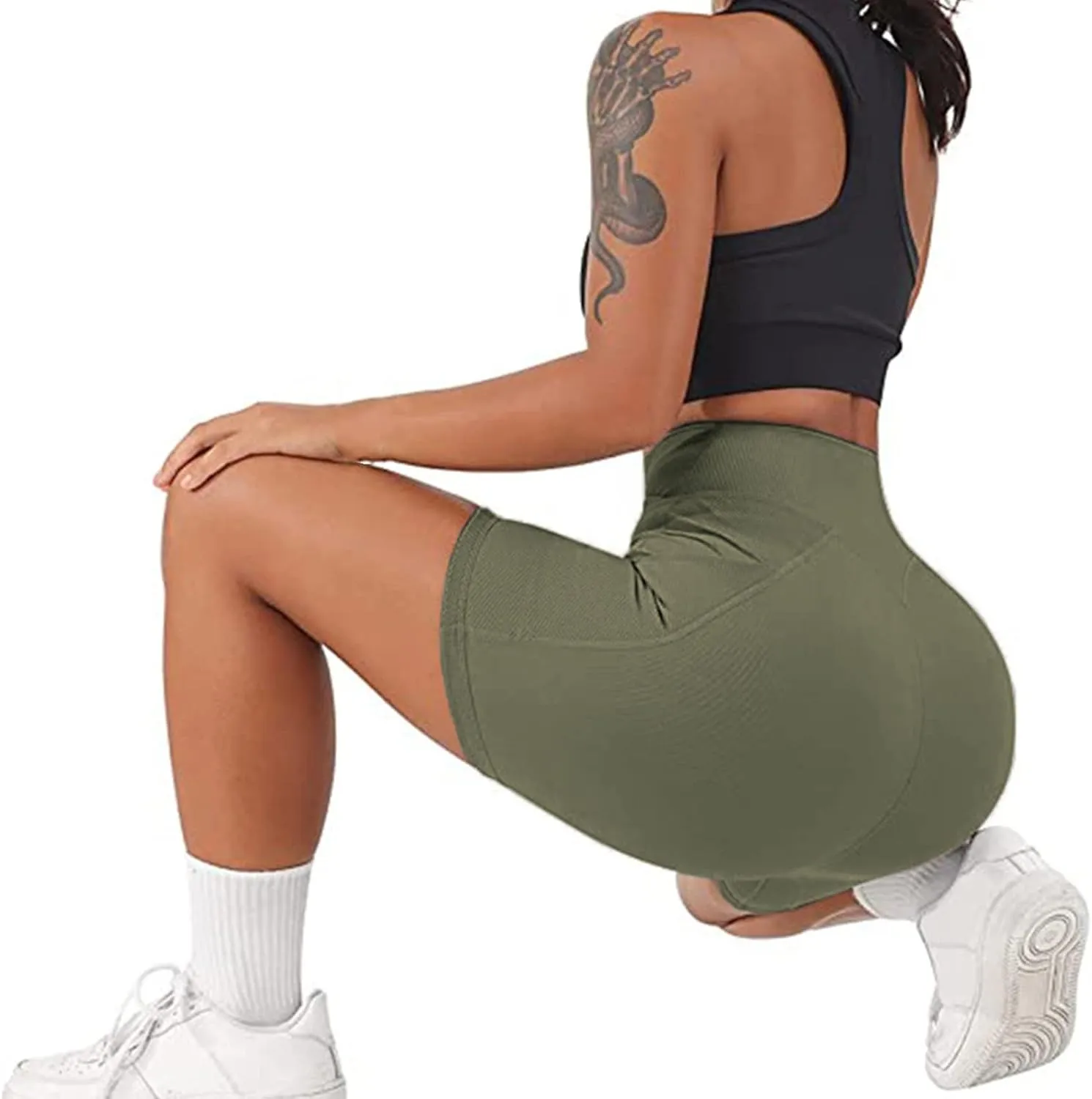 Womens Shorts with Pockets High Waist Tummy Control Butt Lifting Short Leggings Athletic Gym Yoga Pants with Pockets
