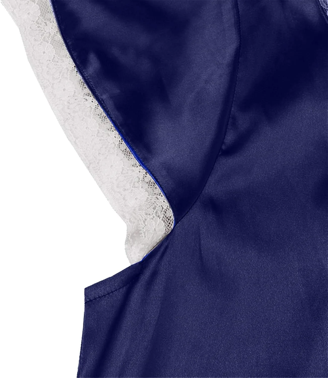 Womens Silk Satin Long Nightgown Lace Trim Chemise Lingerie Maxi Sleepdress for Ladies V Neck Shorts Sleeve Sleepwear