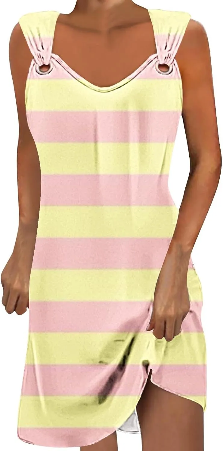 Womens Sleeveless Empire Waist Mini Dress Summer Pockets Mini Dress Comfy Flowy Dresses for Women Black Tank Dress