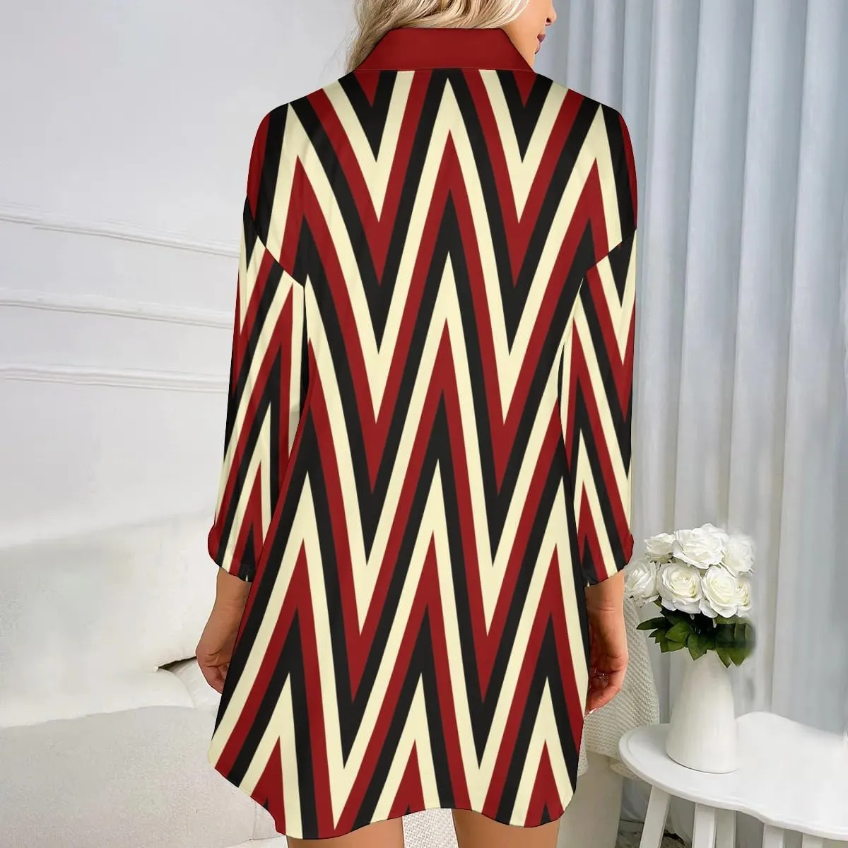 Womens Soft Comfy Shirt Dress Stripe1 Button-Down Night Dress Nightshirt Long Sleeve Sleep Shirt