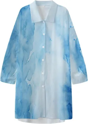 Womens Soft Comfy Shirt Dress Stripe1 Button-Down Night Dress Nightshirt Long Sleeve Sleep Shirt