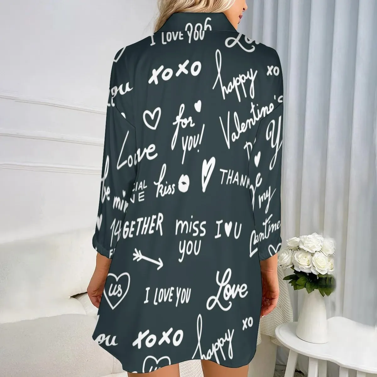 Womens Soft Comfy Shirt Dress Stripe1 Button-Down Night Dress Nightshirt Long Sleeve Sleep Shirt