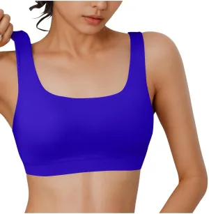 Women's Sports Bra Bikini Tops Athletic Swim Top Scoop Neck Bathing Suits Top Modest Padded Crop Tops Swimsuit Only