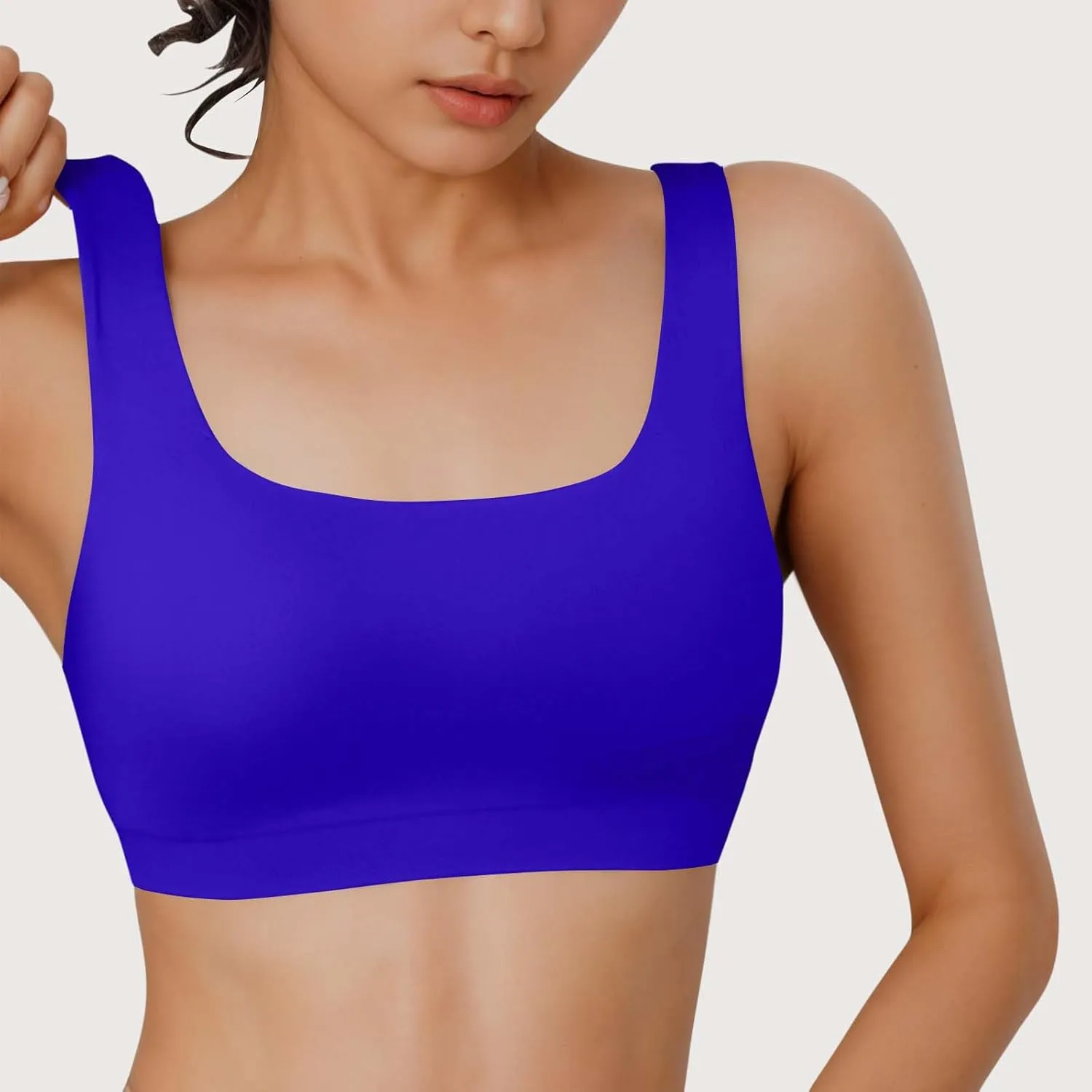 Women's Sports Bra Bikini Tops Athletic Swim Top Scoop Neck Bathing Suits Top Modest Padded Crop Tops Swimsuit Only