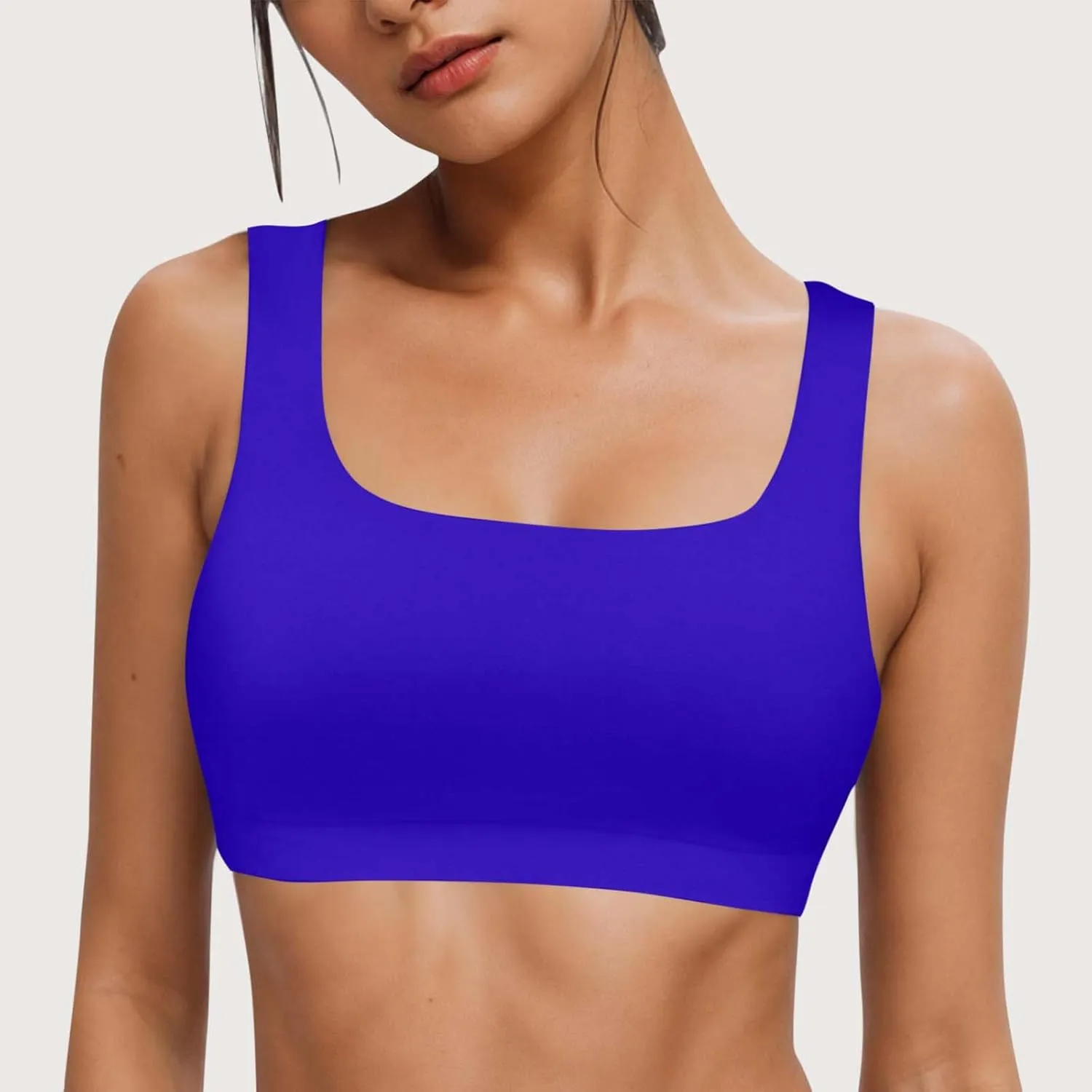 Women's Sports Bra Bikini Tops Athletic Swim Top Scoop Neck Bathing Suits Top Modest Padded Crop Tops Swimsuit Only