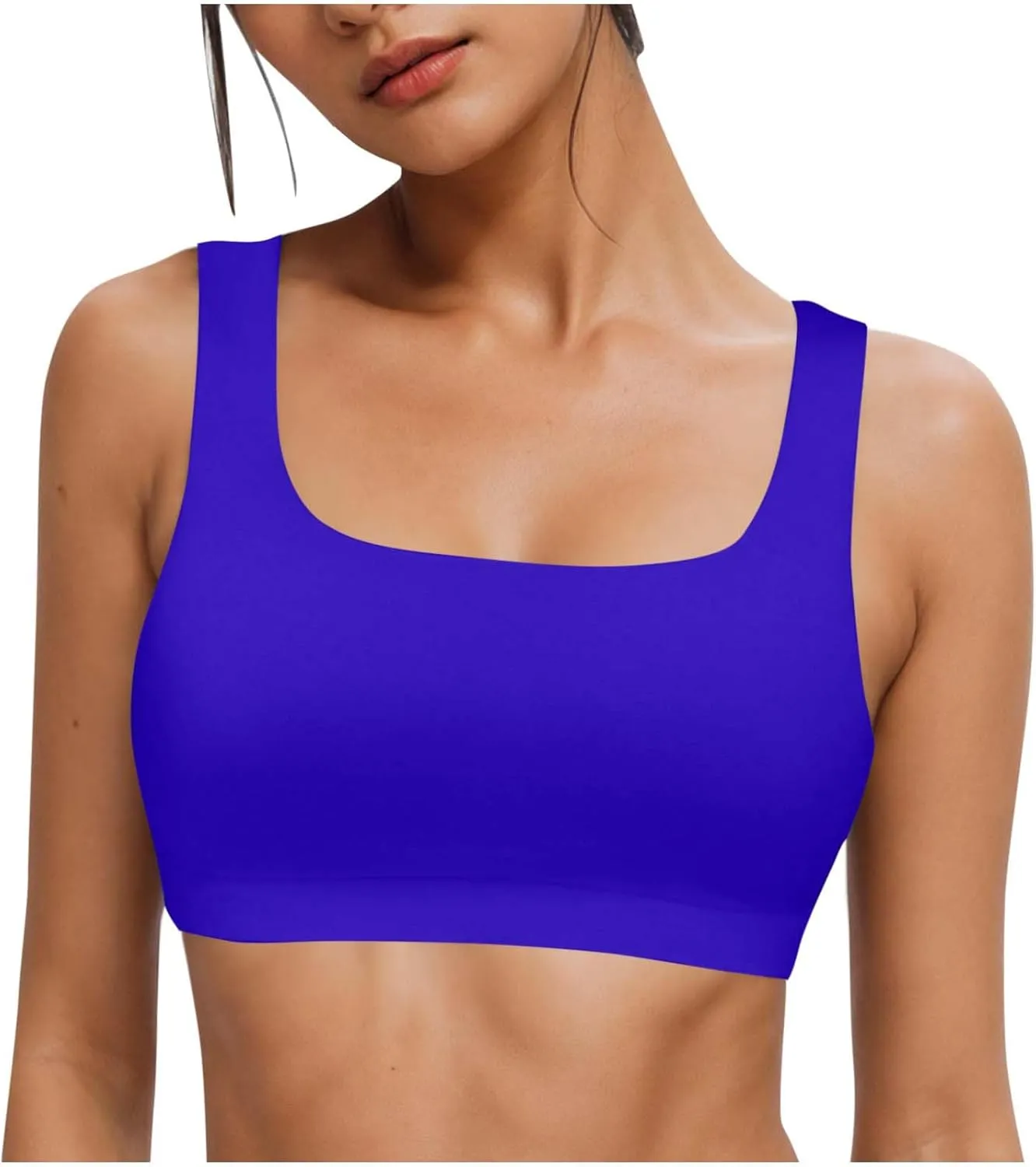 Women's Sports Bra Bikini Tops Athletic Swim Top Scoop Neck Bathing Suits Top Modest Padded Crop Tops Swimsuit Only