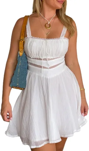 Women's Summer A-Line Mini Dress Cute Y2k Sleeveless Floral Mini Dress Ruffle Hem Cami Dress
