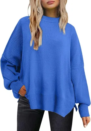 Womens Sweaters Chunky Knit Solid Color Crew Neck Long Sleeve Casual Lightweight Soft Jumper Tops