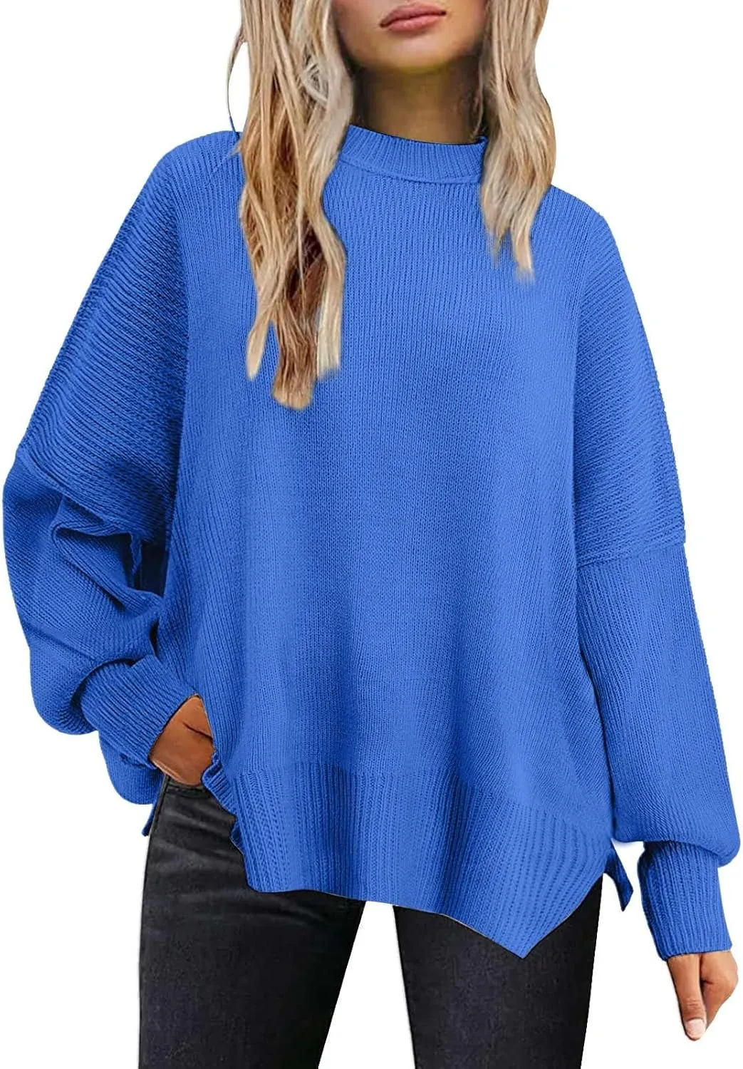 Womens Sweaters Chunky Knit Solid Color Crew Neck Long Sleeve Casual Lightweight Soft Jumper Tops