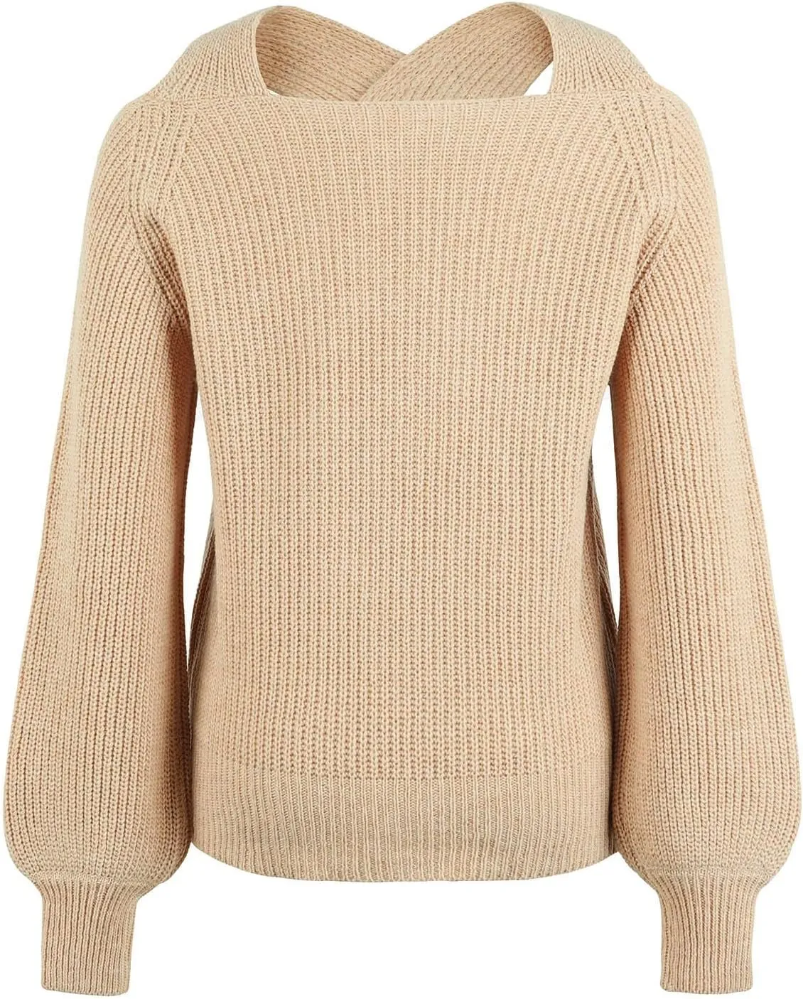 Women's Sweaters Chunky Knit Solid Color Strap Neck Long Sleeve Casual Loose Fit Soft Pullover Tops