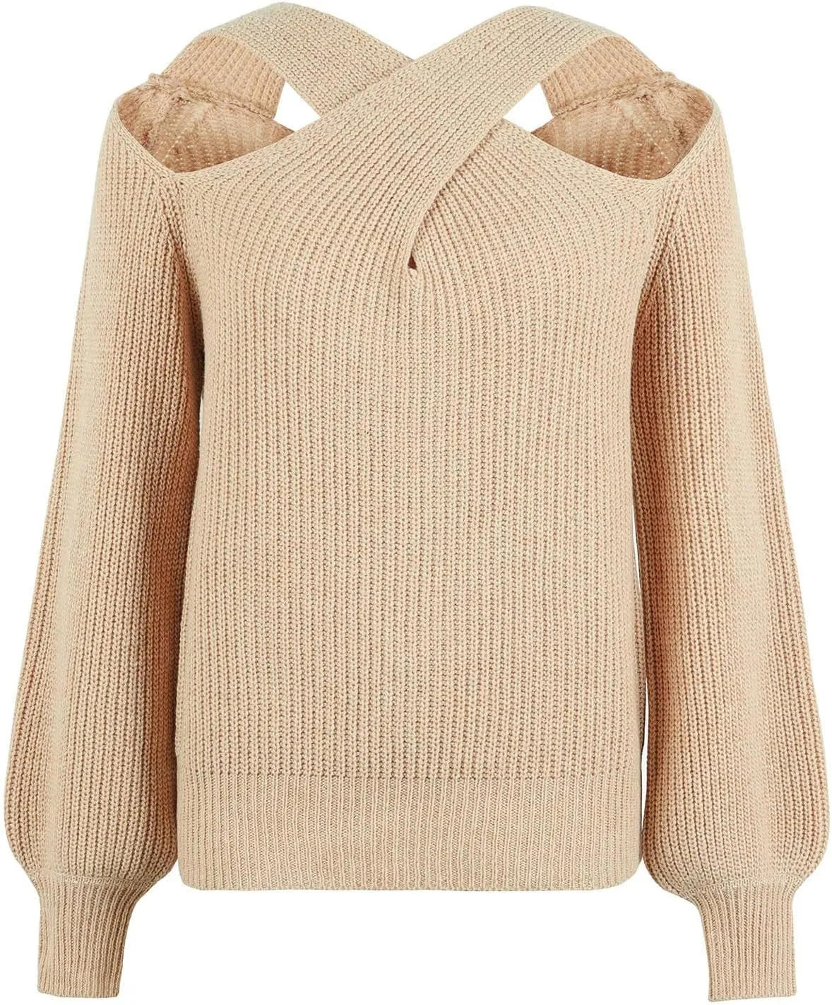 Women's Sweaters Chunky Knit Solid Color Strap Neck Long Sleeve Casual Loose Fit Soft Pullover Tops