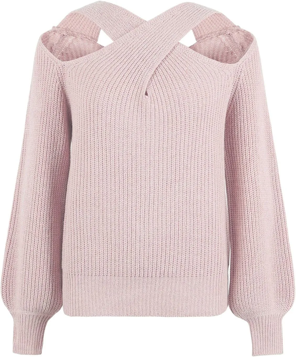 Women's Sweaters Chunky Knit Solid Color Strap Neck Long Sleeve Casual Loose Fit Soft Pullover Tops