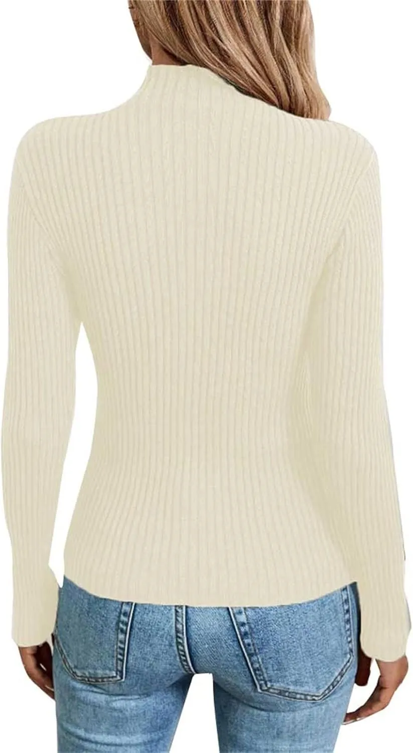 Womens Sweaters Trendy Casual Turtleneck Long Sleeve Shirts Warm Soft Slim Knit Sweater