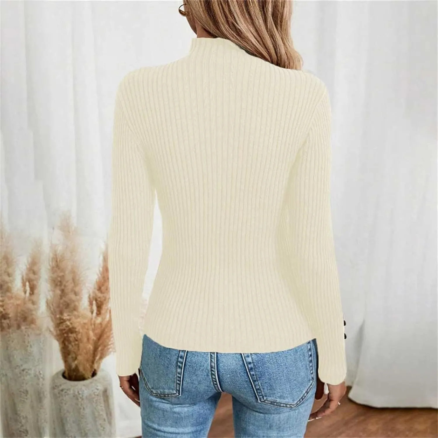 Womens Sweaters Trendy Casual Turtleneck Long Sleeve Shirts Warm Soft Slim Knit Sweater