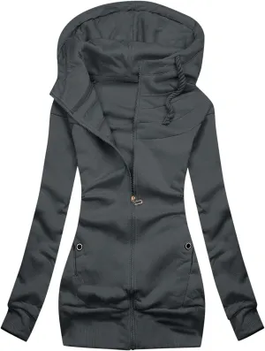 Womens Temperament Drawstring Solid Outwear Long Sleeve Zipper Overcoat Casual Soft Slim Jacket Coat Outdoor Clothes