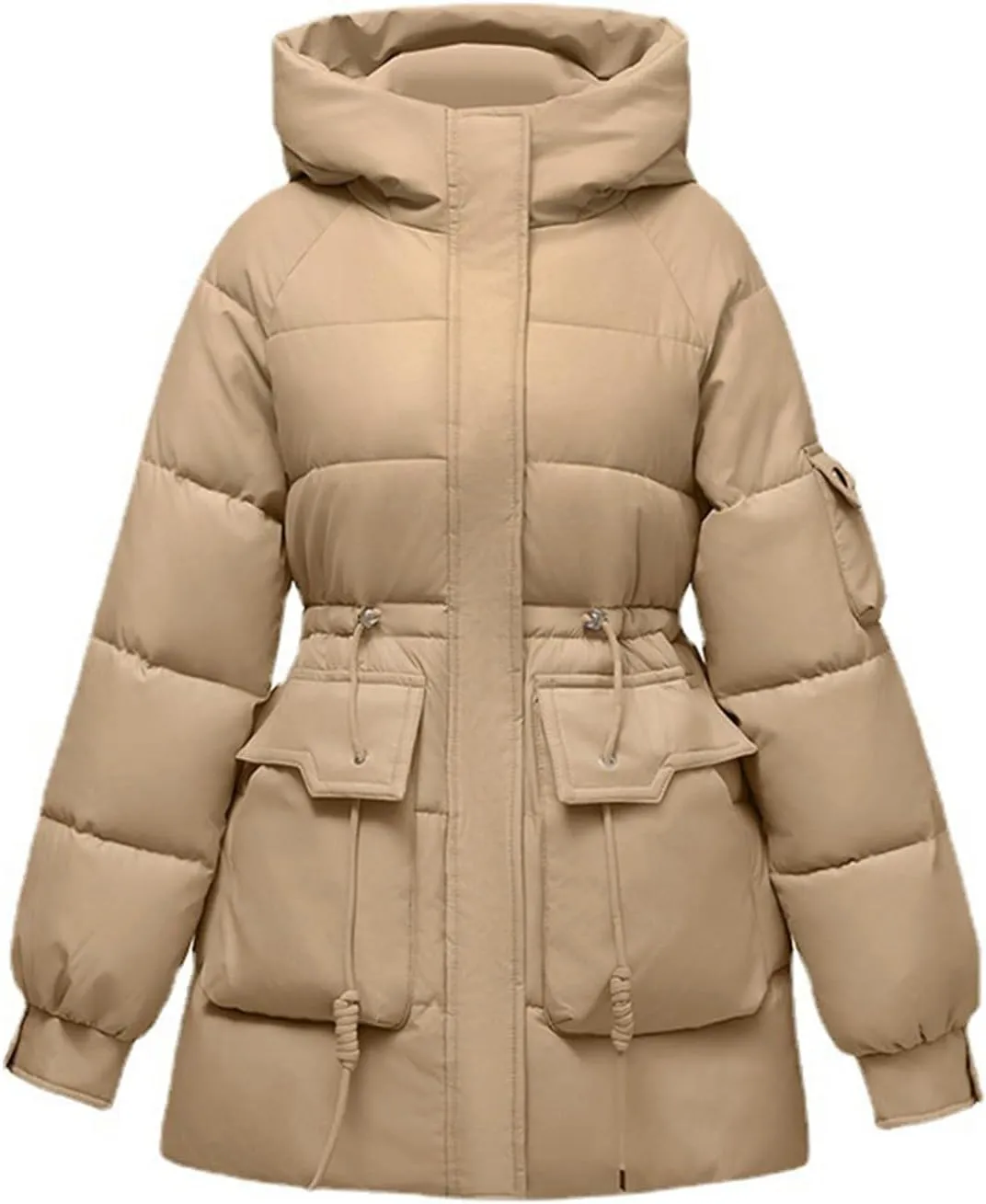 Women's Thickened Down Jacket Winter Hooded Mid-Length Puffy Packable Jacket Warm Puffer Down Coat Christmas Gifts
