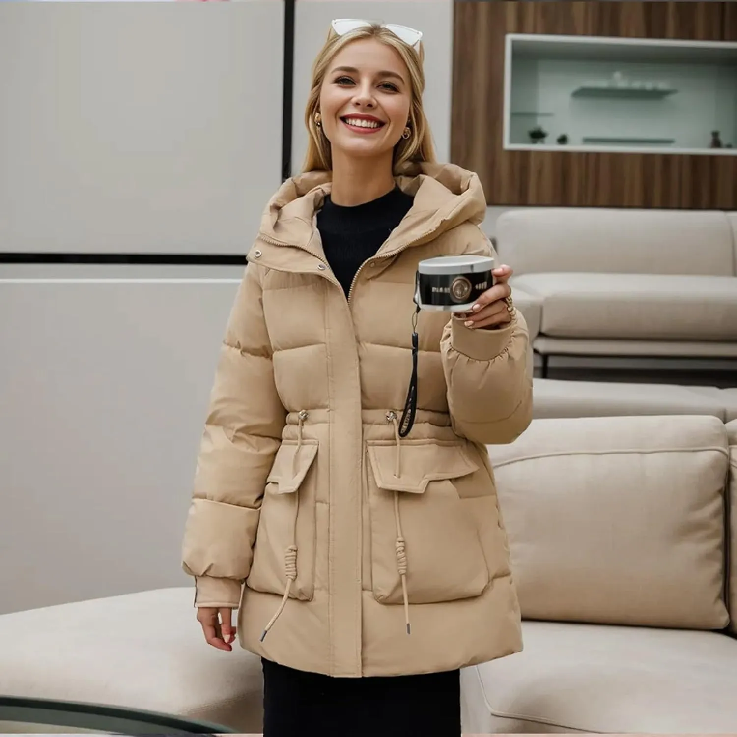 Women's Thickened Down Jacket Winter Hooded Mid-Length Puffy Packable Jacket Warm Puffer Down Coat Christmas Gifts