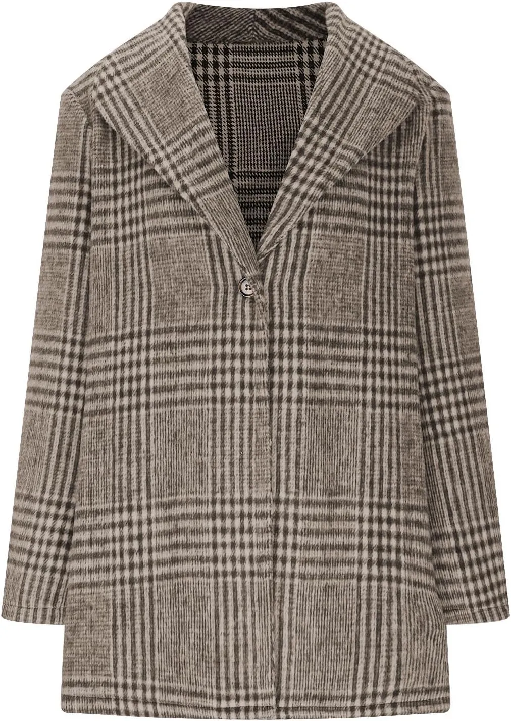 Womens Trench Coat Mid Length Plaid Jacket Single Breasted Wool Coat Notch Lapel Pea Coat Dressy Casual Jackets